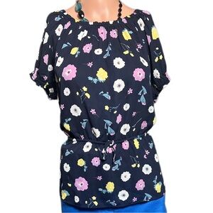 Ann Taylor Pink and Blue Floral Blouse Relaxed Fit
